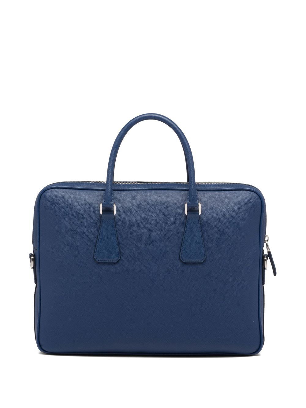 Pra*a triangle-logo saffiano leather briefcase