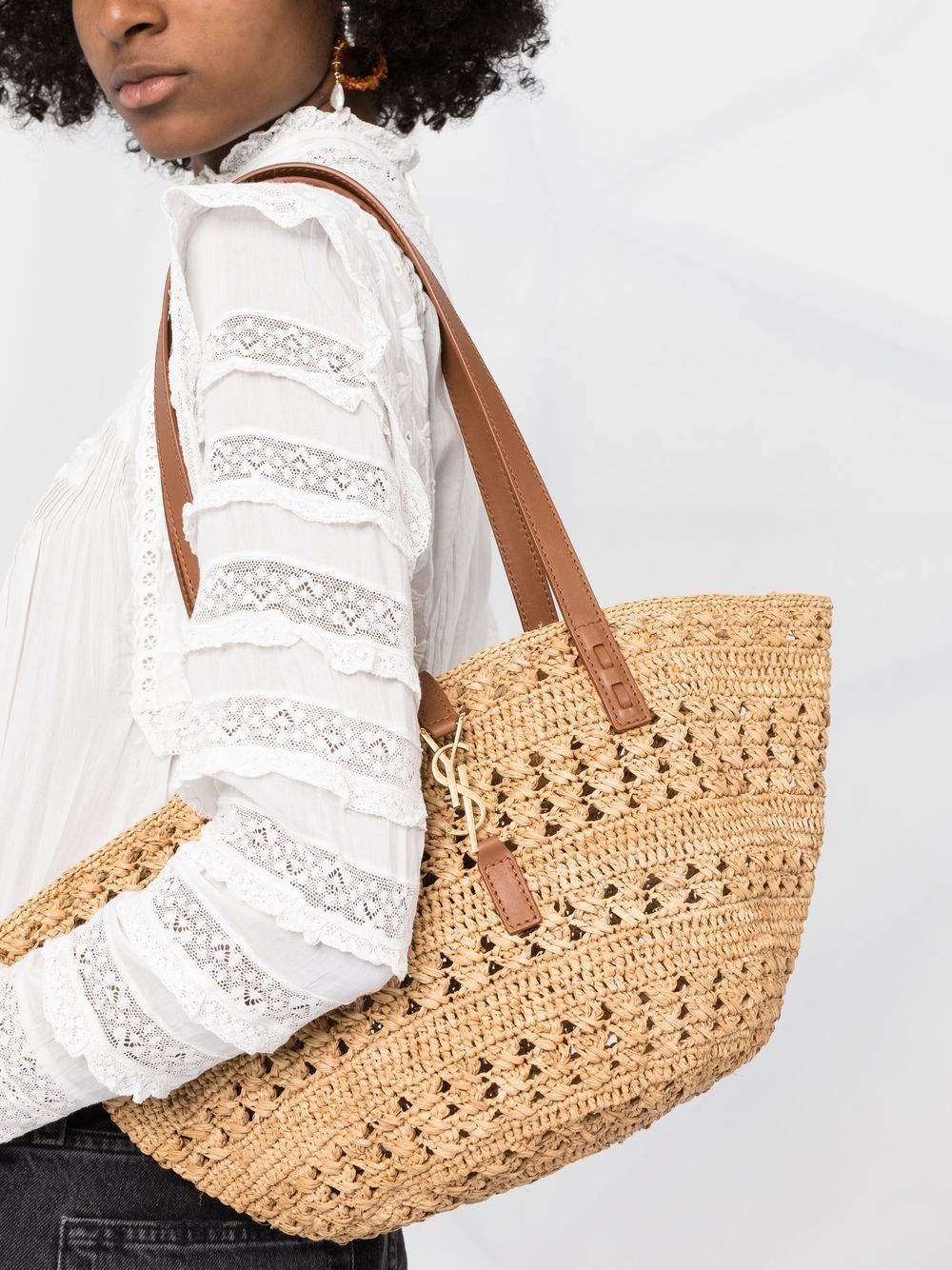 Saint Laurent Pannier straw tote bag